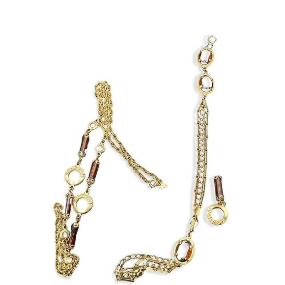 Sarah Coventry goldtone brown gems with removable lariat necklace - Picture 14 of 14